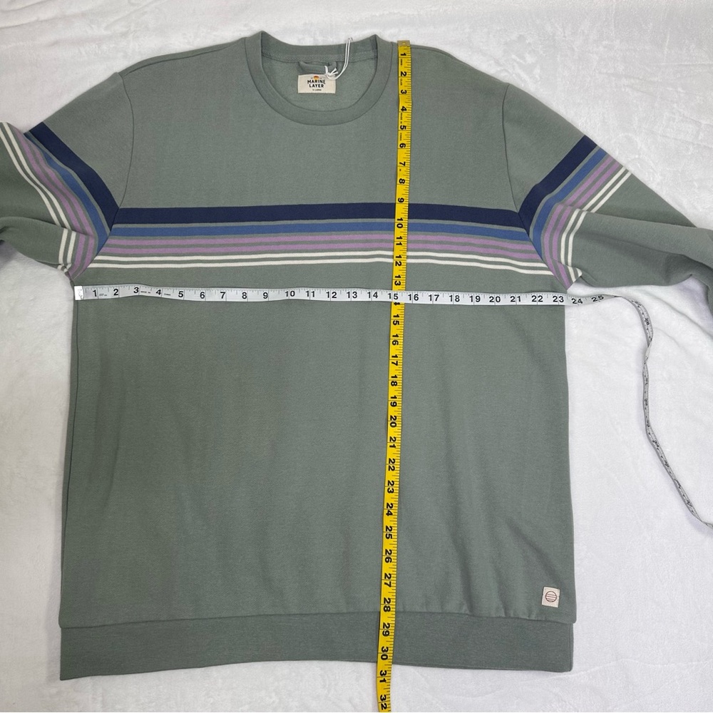 NWT Marine Layer Men's Silt Green Chest Striped Fleece Crewneck Sweater Size XL - Picture 6 of 6